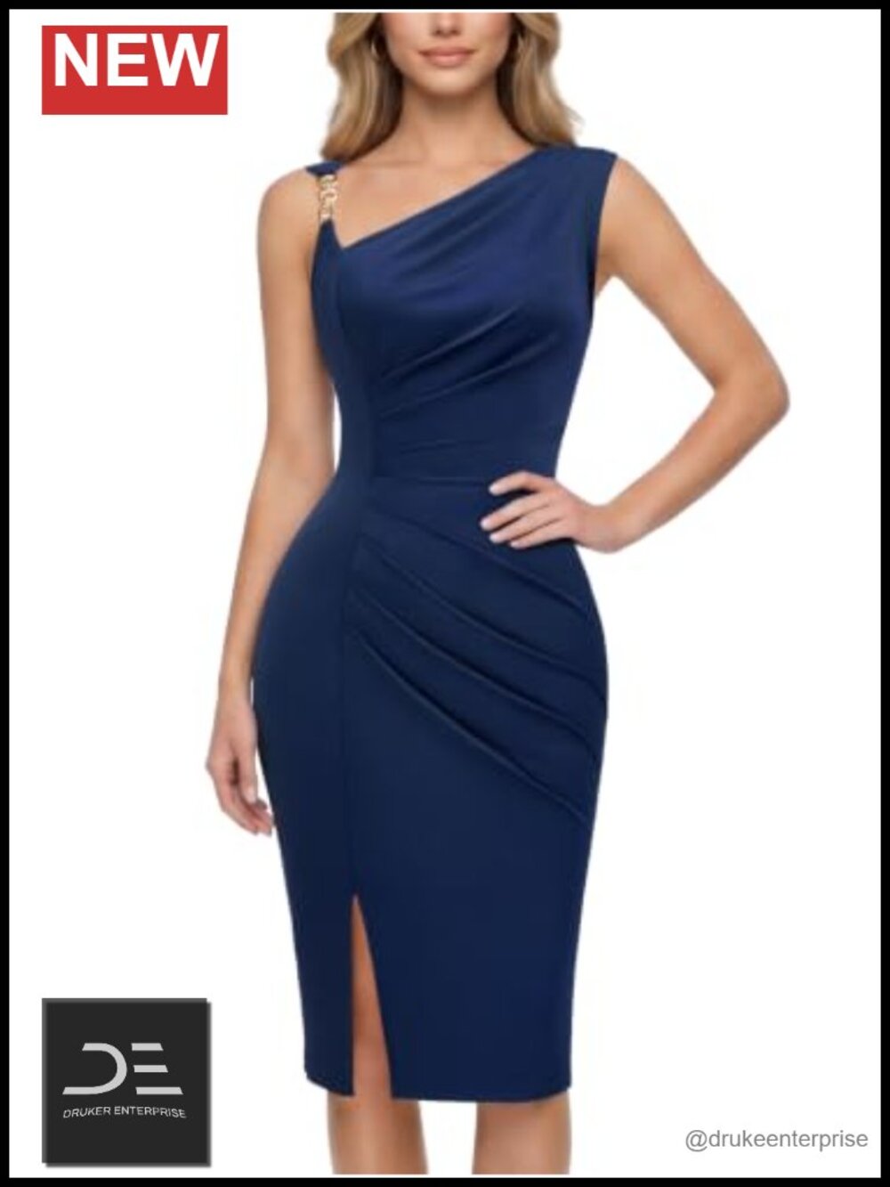 Miusol Business Sleeveless Asymmetrical Neck Ruched Cocktail Dress